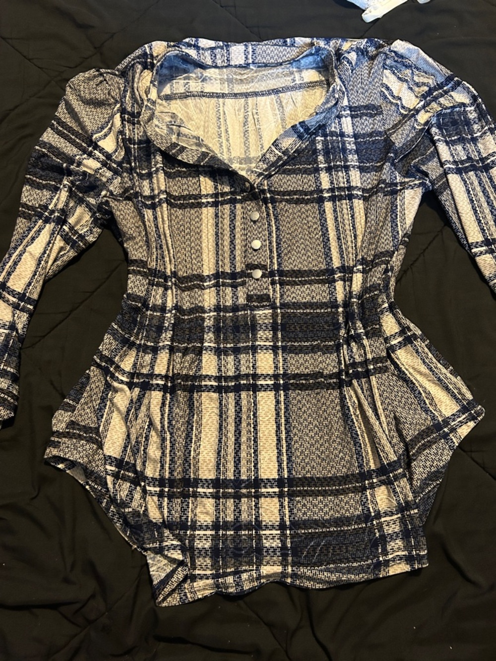 Plaid Peplum Button-Front Women’s Top - Blue & White